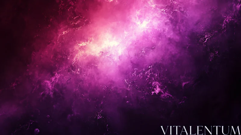 Luminous pink nebula glows softly in a deep cosmic night sky