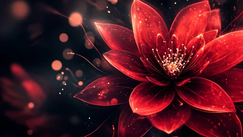 Luminescent Digital Flower Against Dark Space With Particle Effects.