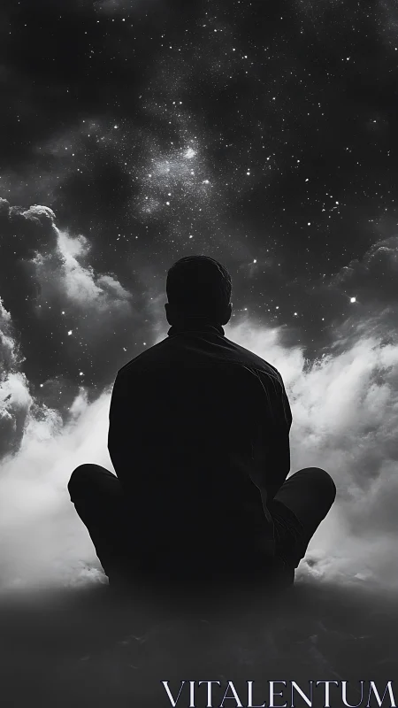 Solitary dreamer gazes into a vast, star-filled night sky