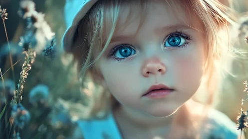 Child's Radiant Gaze Among Dreamy Wildflowers