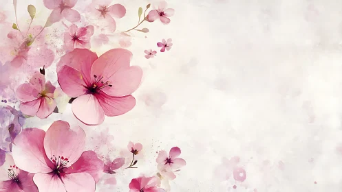 Luminous Pink Cosmos Flowers: Watercolor Botanical Composition