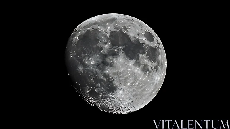 Lunar surface detail in high contrast near full moon phase.