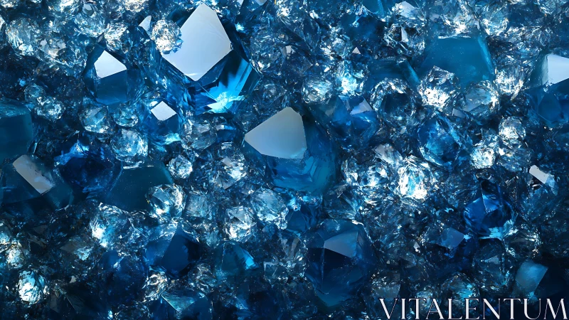 Blue gemstone cluster with sharp reflective crystal facets.