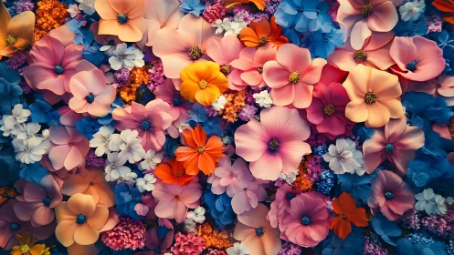 Vibrant Multicolored Flower Arrangement Overhead View.