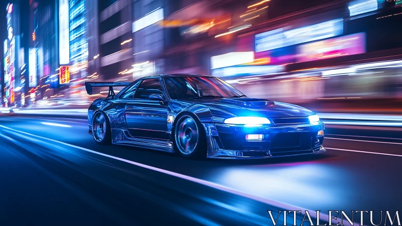 Neon street racer slices through a cyberlit midnight city rush