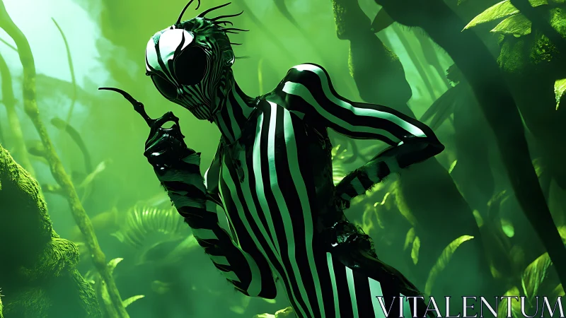 Striped forest envoy pauses to gossip with the neon mist