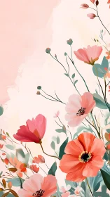 Floral Botanical Composition with Pink and Red Flowers