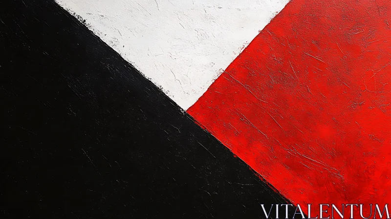 Bold geometric abstract painting with red, black, and white colors.