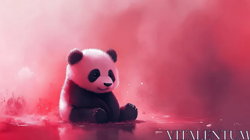 Digital baby panda study in saturated red fog environment