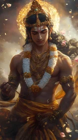 Radiant divine figure stands in golden light and quiet grace