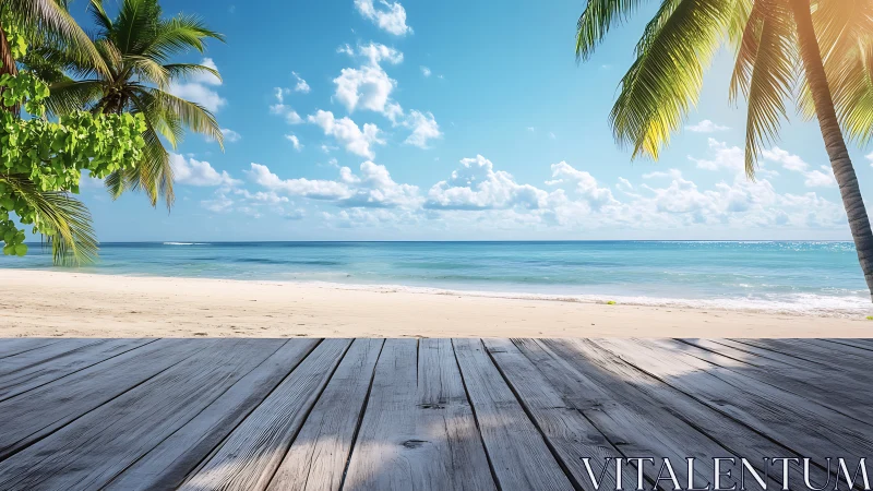 Weathered Deck Overlooks Turquoise Tropical Waters at Golden Hour