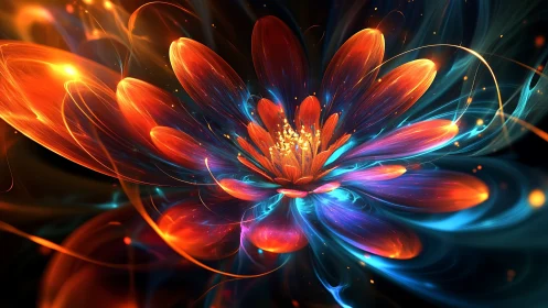 Luminous cosmic blossom swirling in electric night bloom.