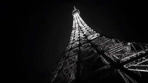 Steel tower structure rises into dark sky in night view