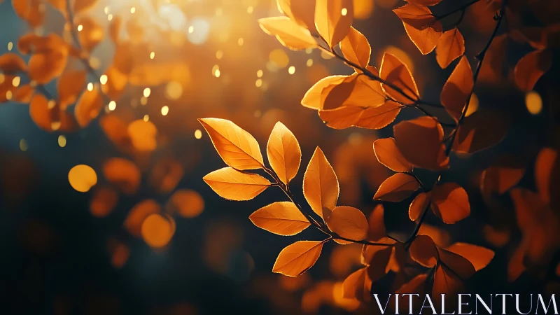 Autumn Leaves in Warm Sunlight, Nature Photography Style.