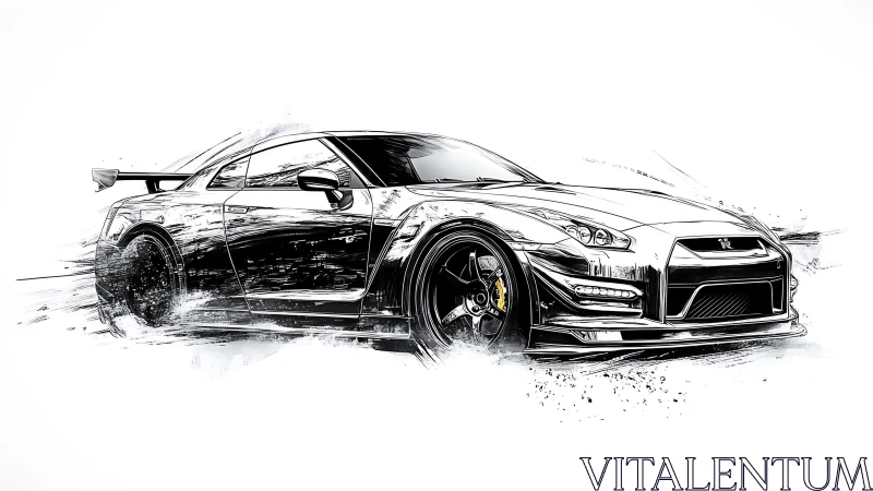Ink-streaked supercar rockets through monochrome speedstorm.
