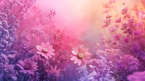 Pink Daisy Bloom Field: Soft Focus Floral Gradient Study.