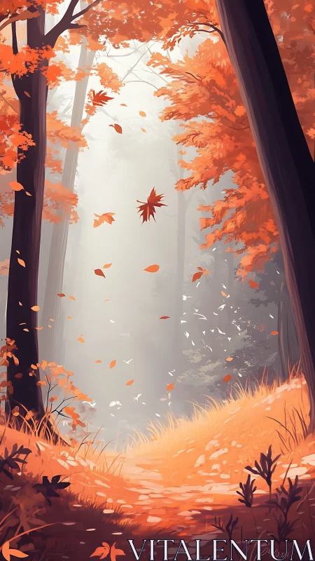 Autumn's Cathedral: Leaves Dance Through Golden Fog.