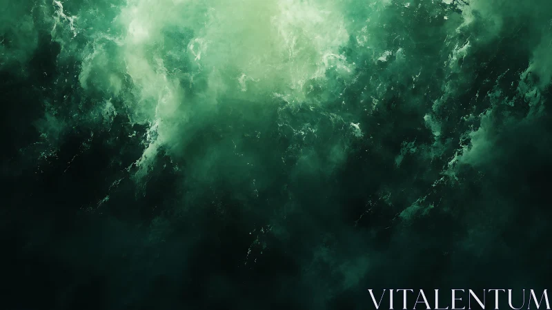 Mystic emerald clouds swirling in a deep dreamlike sky.