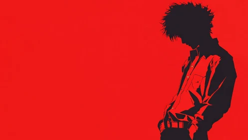 High-contrast red silhouette of introspective anime figure