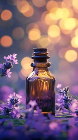 Lavender dusk elixir in glass, glowing with soft bokeh magic.