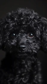 Black toy poodle portrait captures glossy curls and gaze