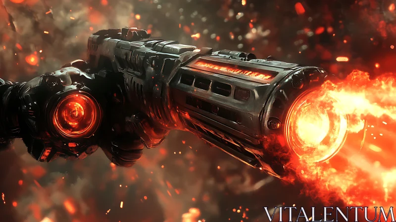Massive sci-fi plasma cannon unleashes blazing inferno shot.