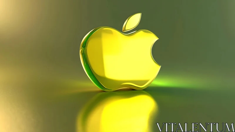 Glossy yellow Apple logo in 3D on a metallic green background. Glossy yellow Apple logo in 3D on a metallic green background.