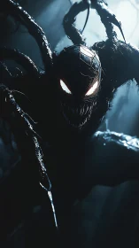 Digital painting of feral symbiote creature in hard backlight.