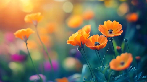 Orange Flowers with Selective Focus Depth.