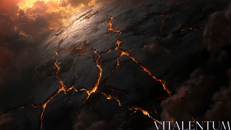Volcanic planet crust with burning fracture network.