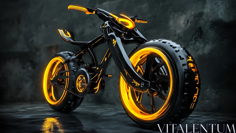 Neon trailblazer bike humming through a moody cyber garage.