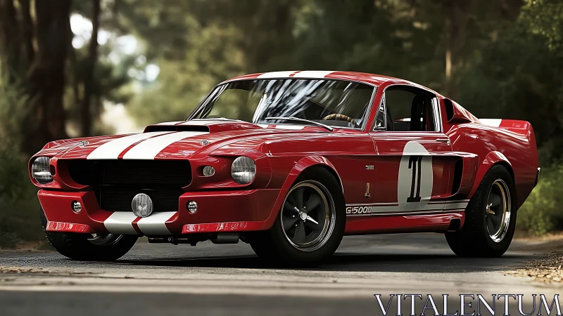 Photorealistic red classic race car with dramatic side lighting.