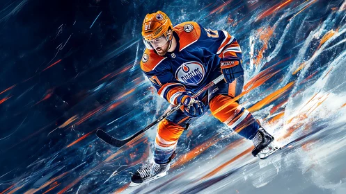 Skating comet carves blazing arcs through electric blue ice