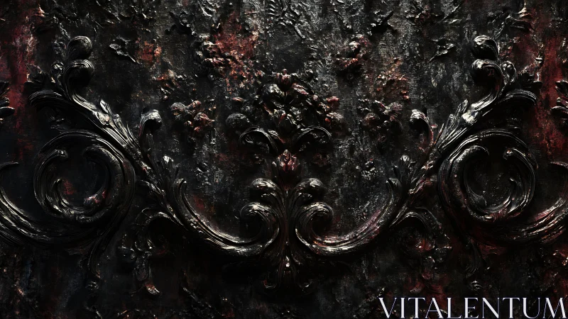 Ornate dark baroque scrollwork glowing with subtle warmth.