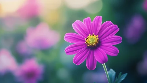 Magenta Daisy with Yellow Stamens in Shallow Depth Field