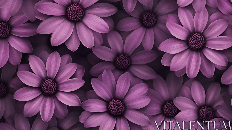 Purple Daisies Against Dark Background.