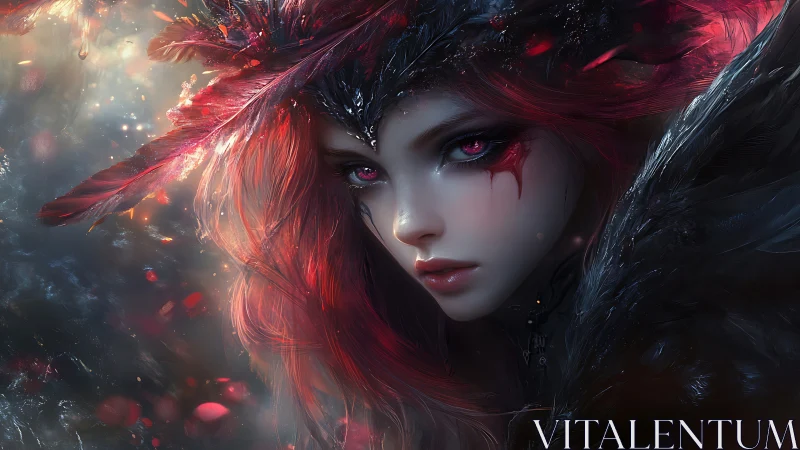 Mystic raven queen with ember-bright, spellbound gaze.