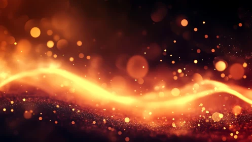 Luminous orange light trail flows through glowing particles.