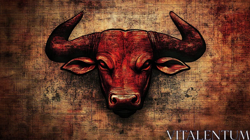 Bull head illustration on distressed textured grunge wall.