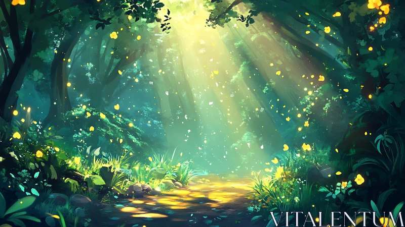 Enchanted Forest Clearing Illuminated by Radiant Volumetric Light