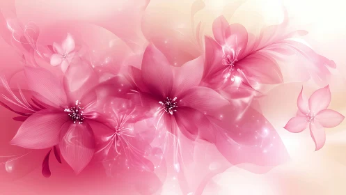 Pink Ethereal Flowers with Luminous Particle Effects