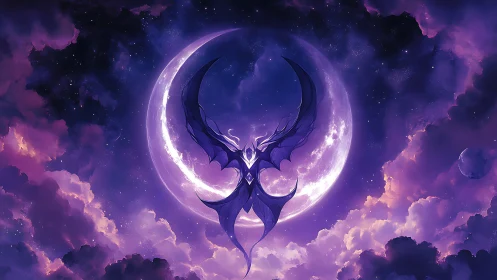 Moonlit cosmic wings soaring through a dreamy violet sky.