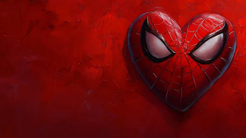 Spider-Man Heart Shape Rendered in Bold Red with Web Mesh Detailing