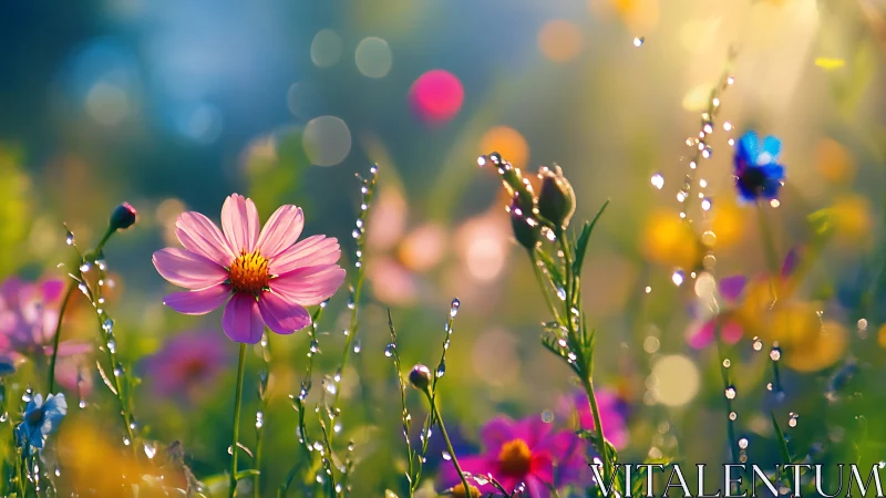 Morning Garden Magic: Dewy Wildflowers in Soft Light.
