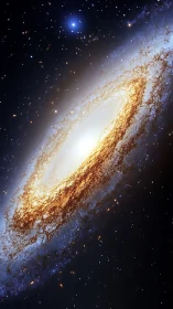 Spiral galaxy core blazing with golden star clusters.