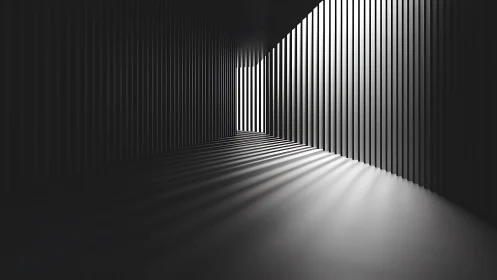 Parametric corridor with linear louvers and volumetric light gradients