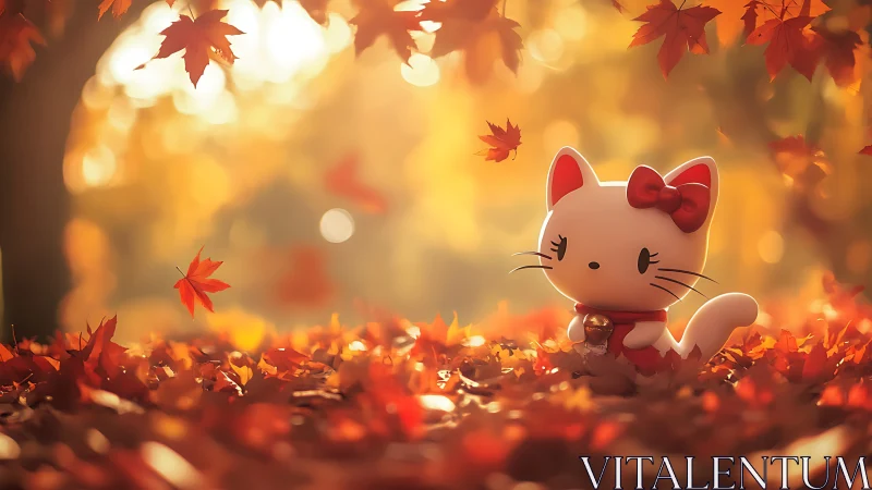 Autumn Reverie: Ceramic Figurine in Fall Foliage.