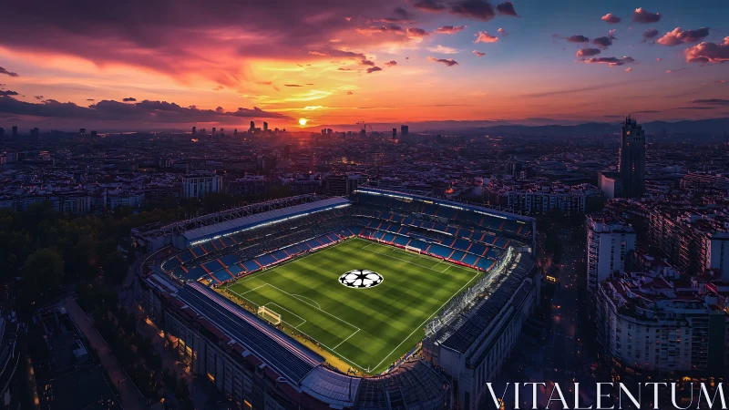 Sunset stadium glow over citywide football fever dream.