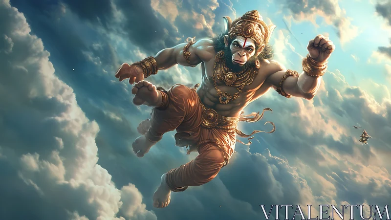 Radiant sky hero leaping through glowing clouds in strength.