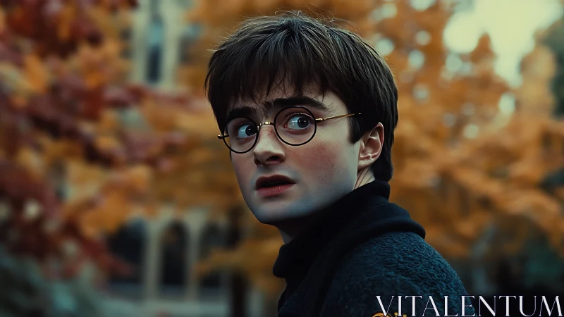 Wide-eyed autumn wanderer pausing mid-spellbound turn.